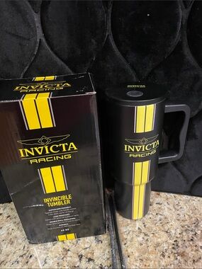 Invicta Racing Black & Yellow Insulated Travel Tumbler with Handle